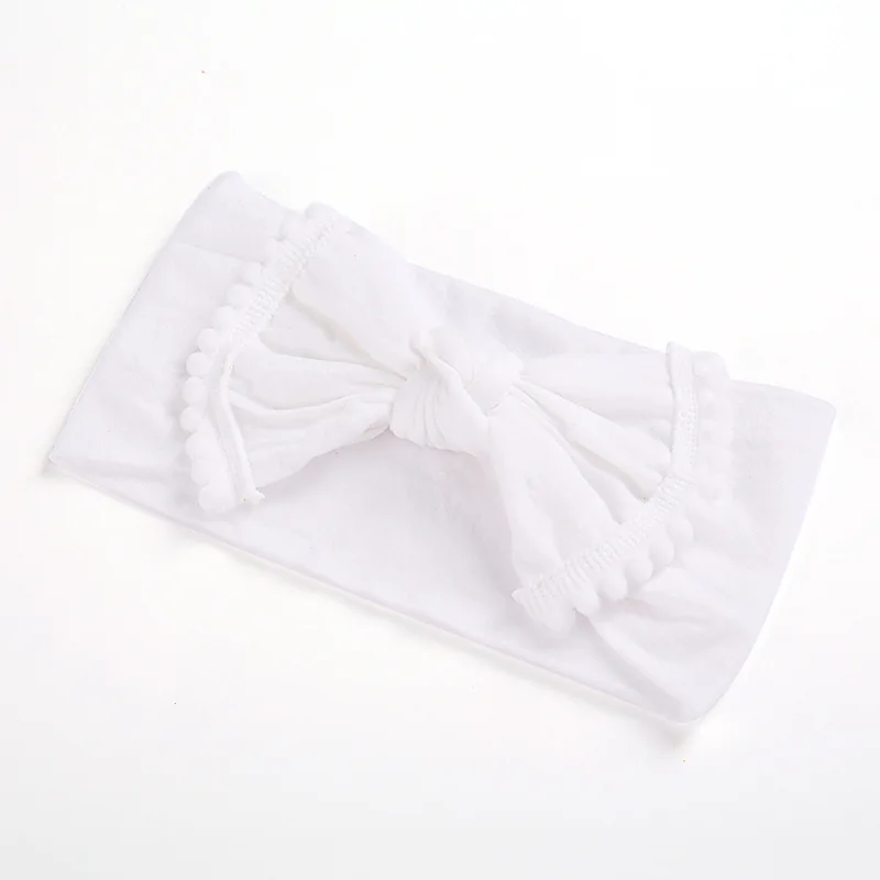 Детская повязка на голову с большим бантом широкая нейлоновая и помпоном детские