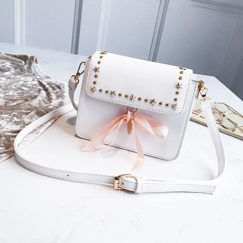 Moeluohouse Для женщин Mori Girl сумка Crossbody Flap заклепки шарфы Лук корейский стиль модные