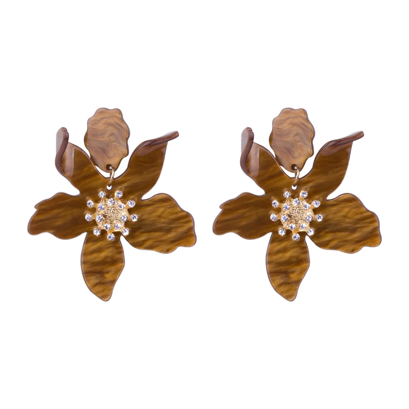 yellow brown Trendy Big Acrylic Drop Earrings for Women Statement Vintage Wedding Party Earrings Fashion Jewelry Dangle Flowers Brincos - Окраска металла: yellow brown