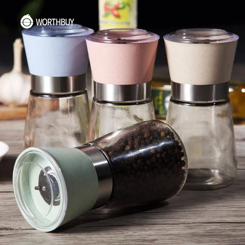 WORTHBUY Пшеничная солома пластиковая ручная мельница для соли перца шлифовальная