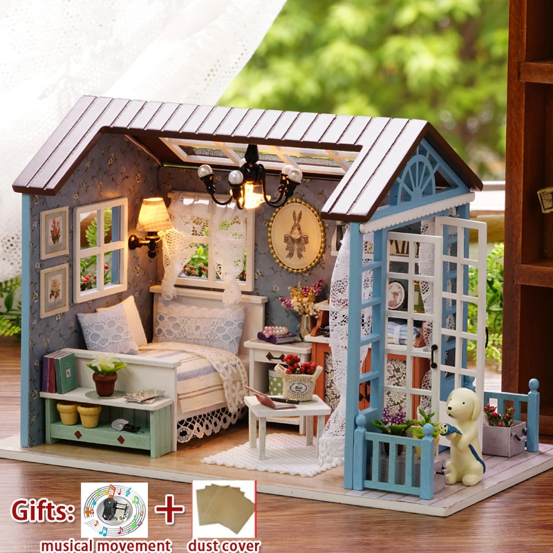 

Miniatura Dollhouse Diy Mini Wooden House FOREST TIMES With Dust Cover+Music Model Kits Girl Birthday Gift Toys for children