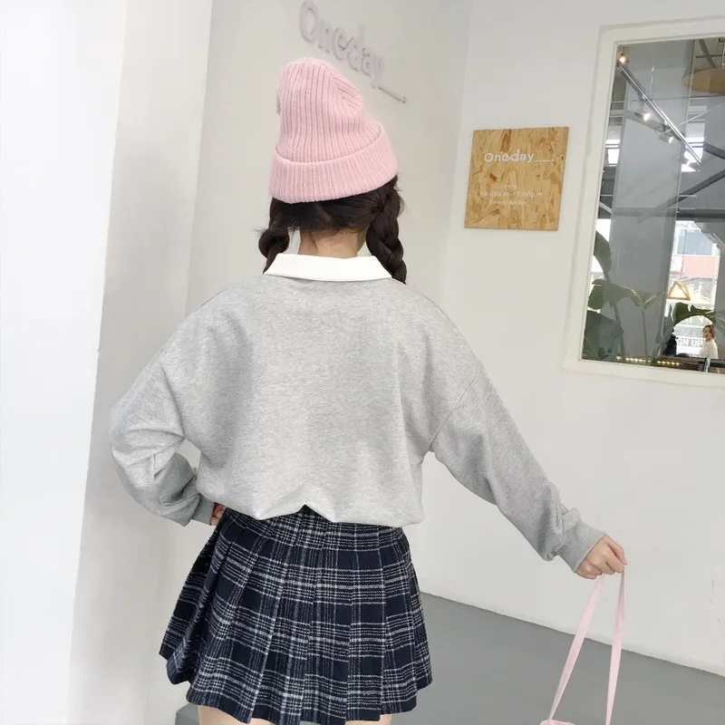 Harajuku модные милые любовь вышивка Для женщин толстовки хлопок сладкий с лацканами студент Толстовка поло воротник свободные пуловеры