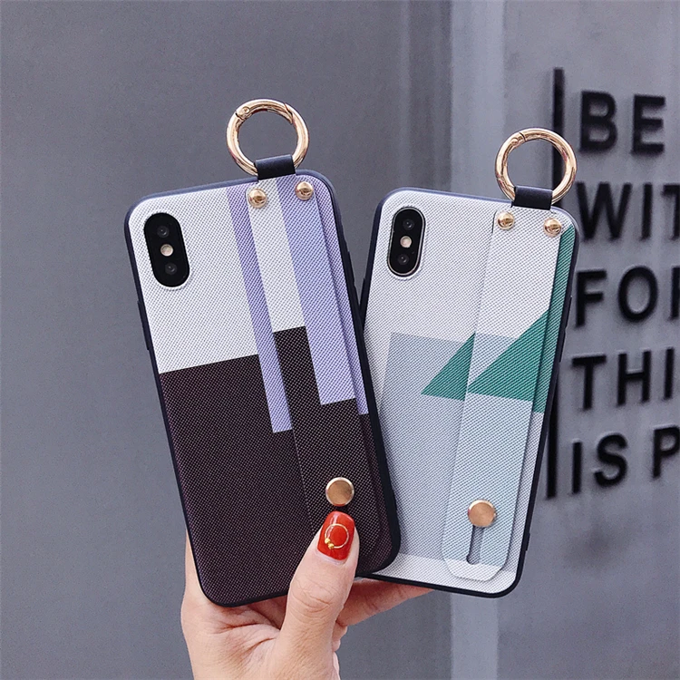 Темный стиль абстрактная графика плед чехол для телефона для iPhone XS XR XS Max X 6 7 8 Plus TPU мягкая задняя крышка с ремешком на запястье