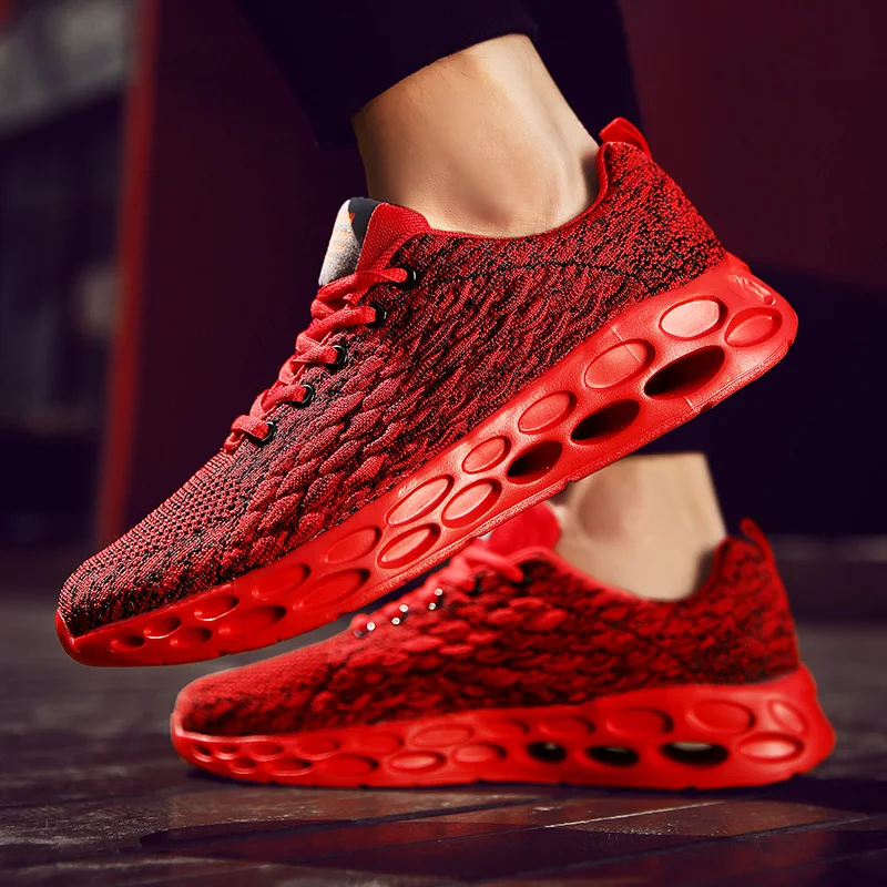 Мужские кроссовки для бега эластичные сетчатые дышащие красные 46|Беговая обувь| |