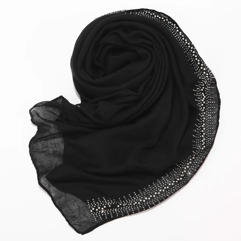 10pc/lot Viscose Soft Cotton Scarf With diamond Women's Plain Pearls Hijab Scarf Female hijab scarf shawl wrap Muslim Hijabs
