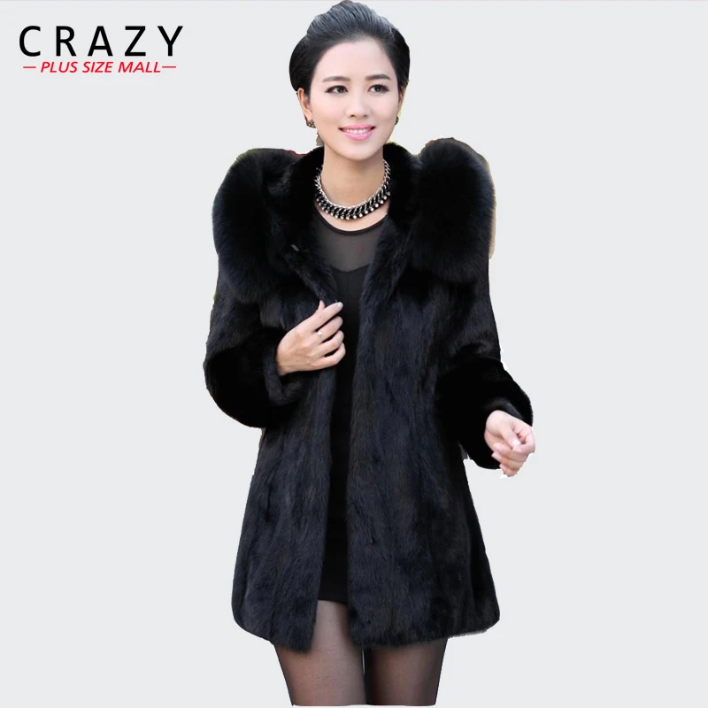 

2021 S - 6XL Women Winter Hooded Fake Fur Coats Plus Size 7XL 5XL Vintage Artificial Black Big Size Faux Fox Fur Coat With Hood
