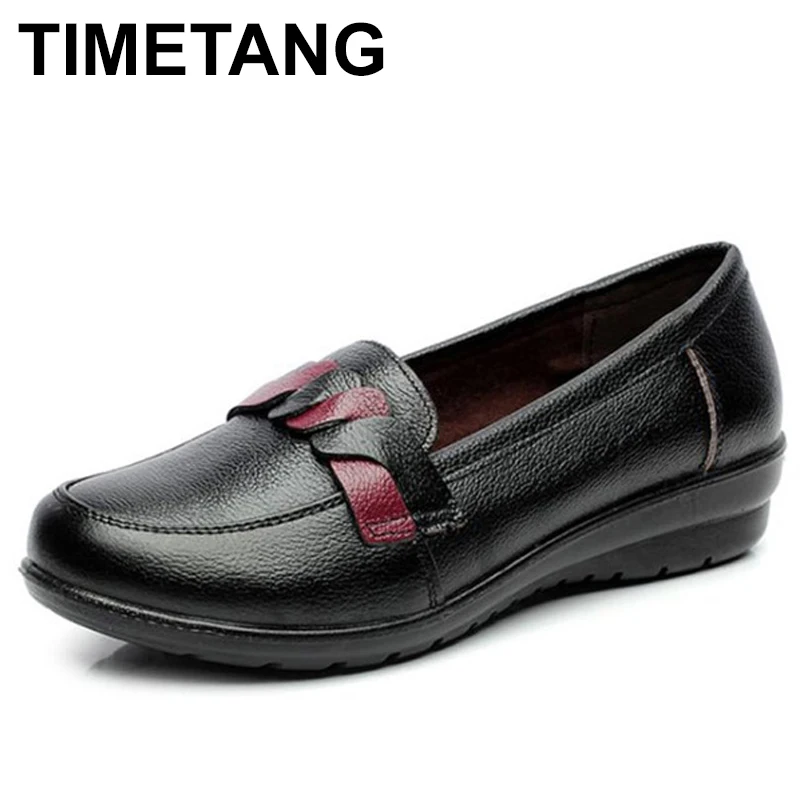 

TIMETANG 2019 Женские туфли-лодочки мать обувь Лоферы без застежки на резиновой подошве, из натуральной коровьей кожи твёрдое полиэстеровое в вин...