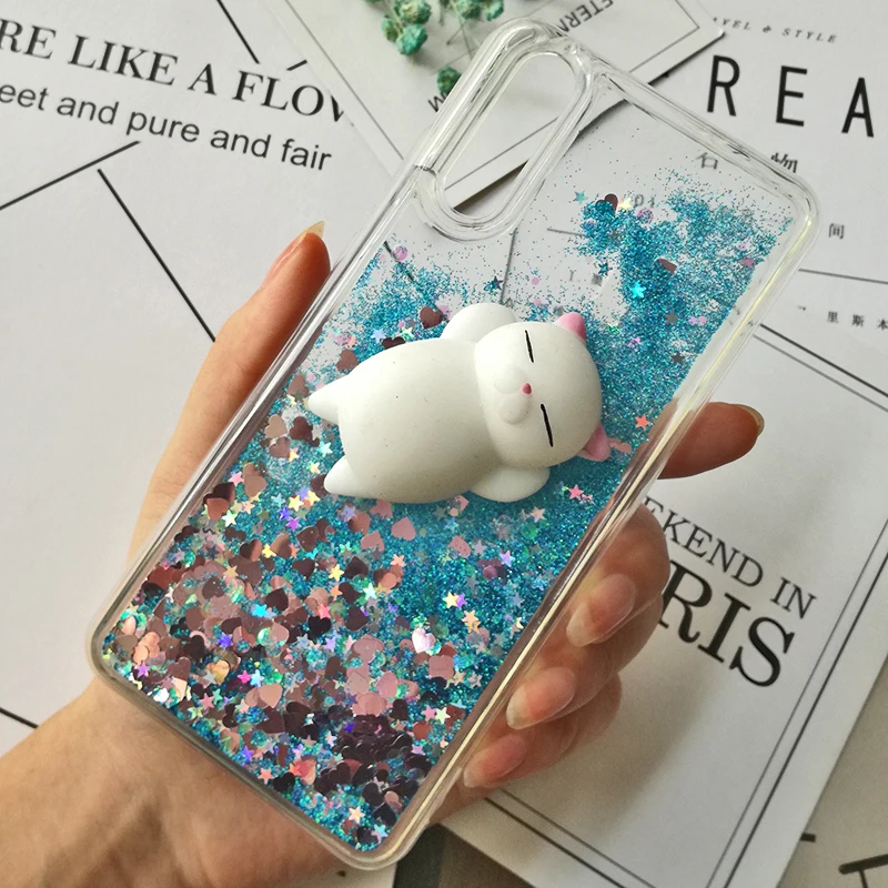 3D Squishy Cat Cases For Huawei P smart P8 p9 lite mini 2017 Liquid Glitter Cover Honor 8 pro 9 10 V10 6A 6X 5A 5X 5C 4A |