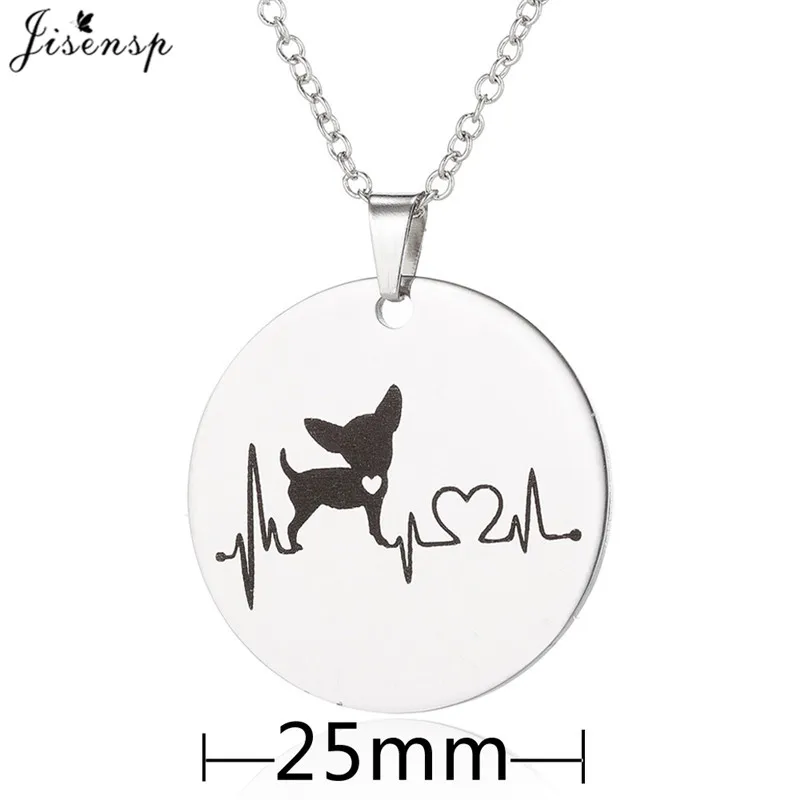 Jisensp Stainless Steel Chihuahua Dog Pendant Necklace for Girls Fashion Jewelry Heartbeat Necklaces Women Charm Choker | Украшения и