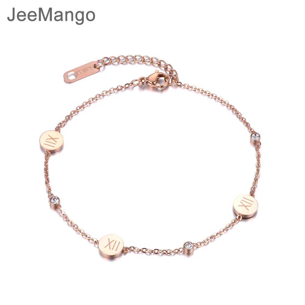Браслет из нержавеющей стали JeeMango с римскими цифрами розовое золото цепочка
