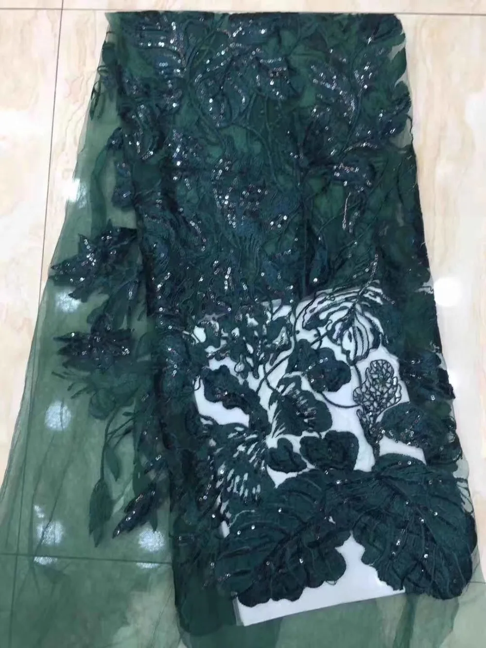 Free shipping 5 yards/set High quality French net lace with beads and sequins in green color for bridal gown!!ZDP77 | Дом и сад