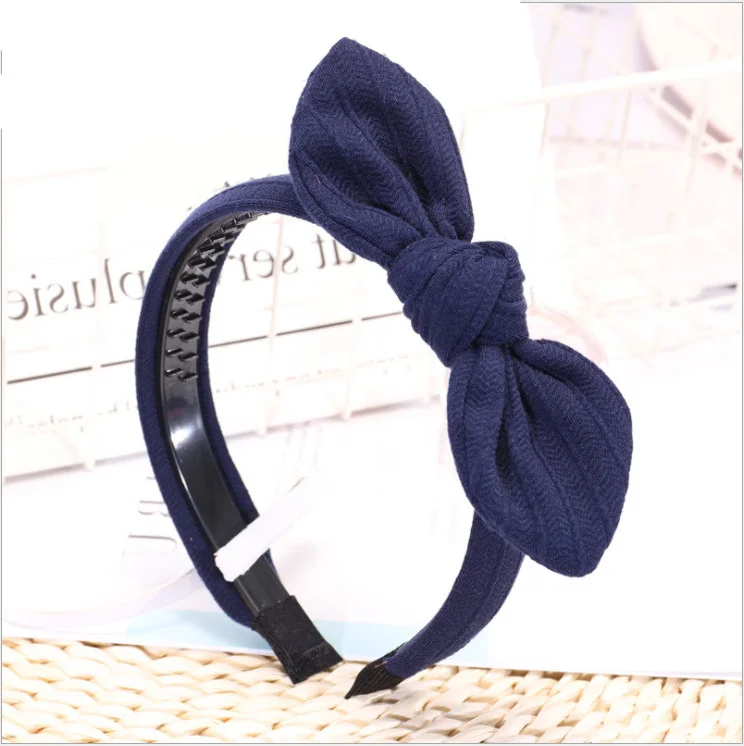 Синий Headband for Women Bezel Hair Accessories Girls Knot Hairband Korean Style Fashion Hiar Bows Rabbit Ears Headwear VERVAE - Цвет: Синий