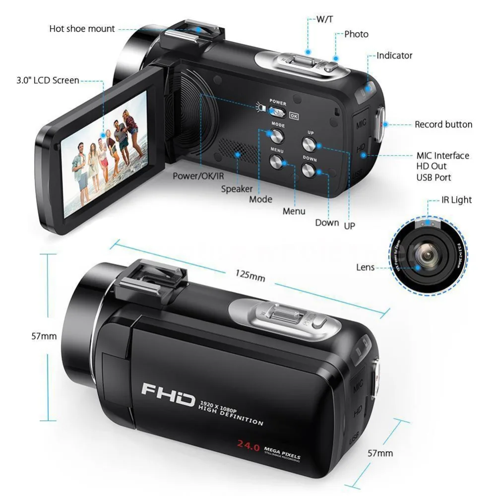 HD 1080P ночное видение ЖК сенсорный экран видеокамера 16X зум 24MP Цифровая видеокамера пульт дистанционного управления широкоугольный объектив/микрофон камера s