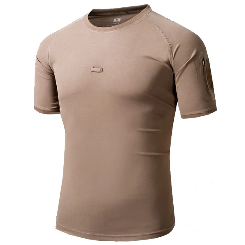 Khaki WOLFONROAD Мужчины Открытый Туризм Футболки Тактический Футболка С Коротким Рукавом Быстрое Высыхание Футболка Камуфляж Охота Рыбалка Рубашка футболки мужские блузка L-PLY-08 - Цвет: Khaki