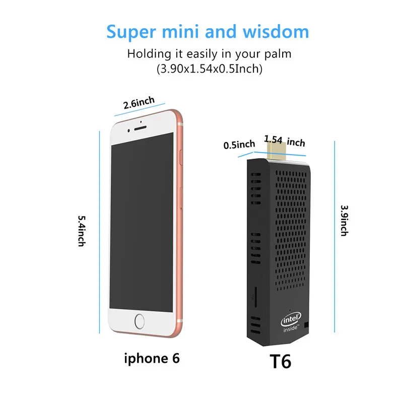 T6 Pro мини-ПК, четырехъядерный процессор Intel Atom Z8350, 1,44 ГГц, 2G/32G, 4 ГБ/64 ГБ, Windows 10, 2,4 ГГц/5,8 ГГц, Wi-Fi, компьютерная мини-карта