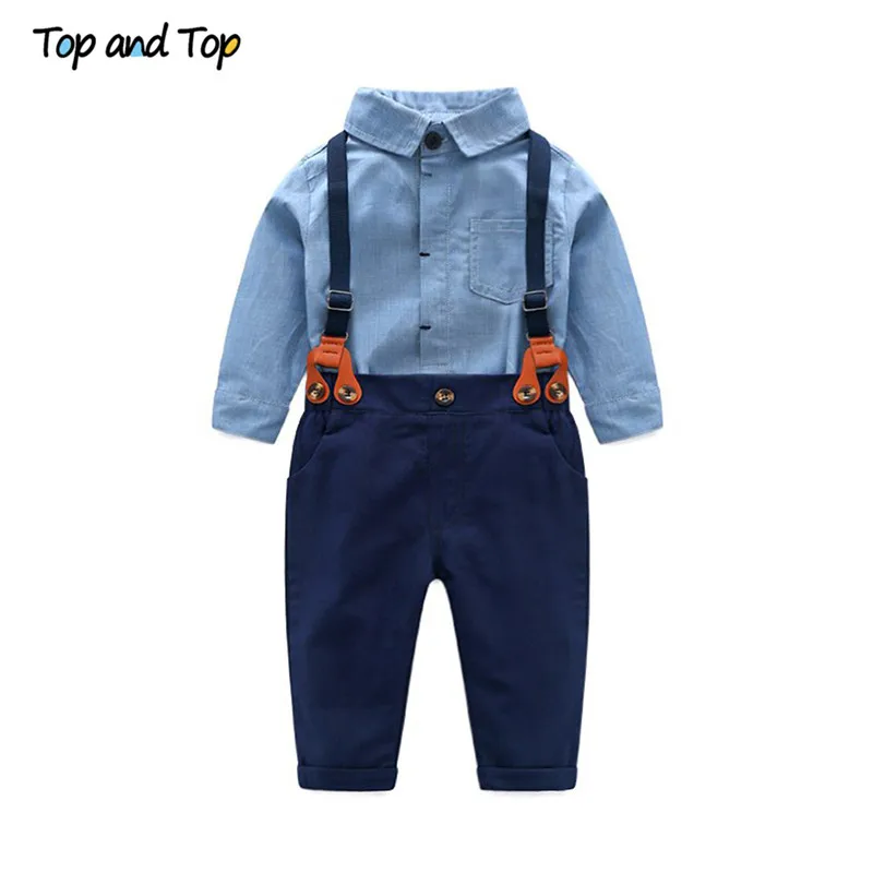 Top and Toddler Baby Boys Gentleman Clothes Sets Long Sleeve Romper+Suspenders Pants 2Pcs Wedding Party Casual Outfits |