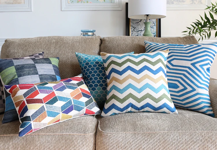 

Наволочка в скандинавском стиле, домашняя синяя декоративная подушка с геометрическим рисунком, льняная наволочка для подушки, чехол для дивана