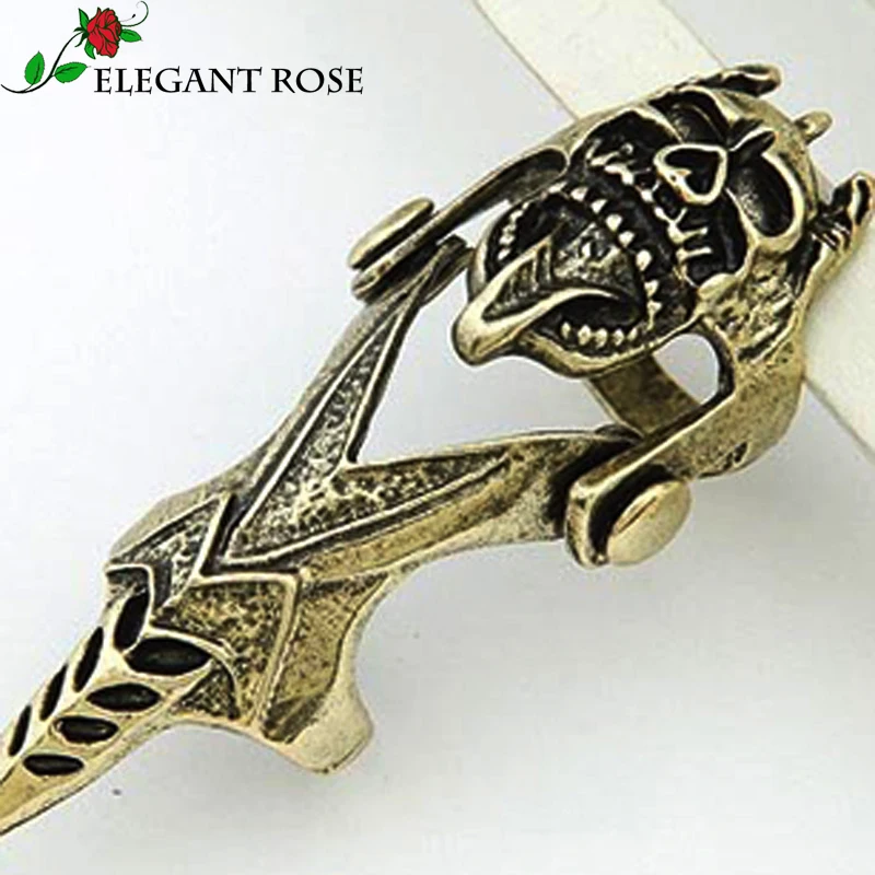 Бронзовое кольцо в форме черепа готический панк альтернативный стиль винтажное