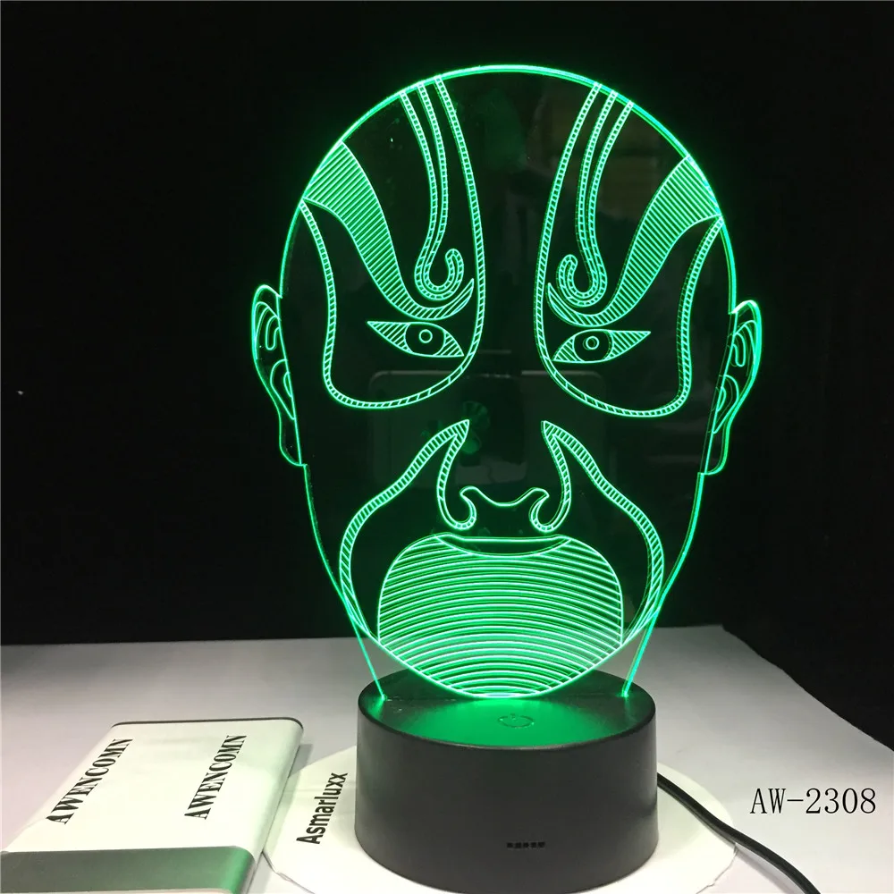 

3D Vision Night Light Peking Opera Male Face Colorful LED Image Book Touchment Control Color 3D Night Lamp Desk Light AW-2308