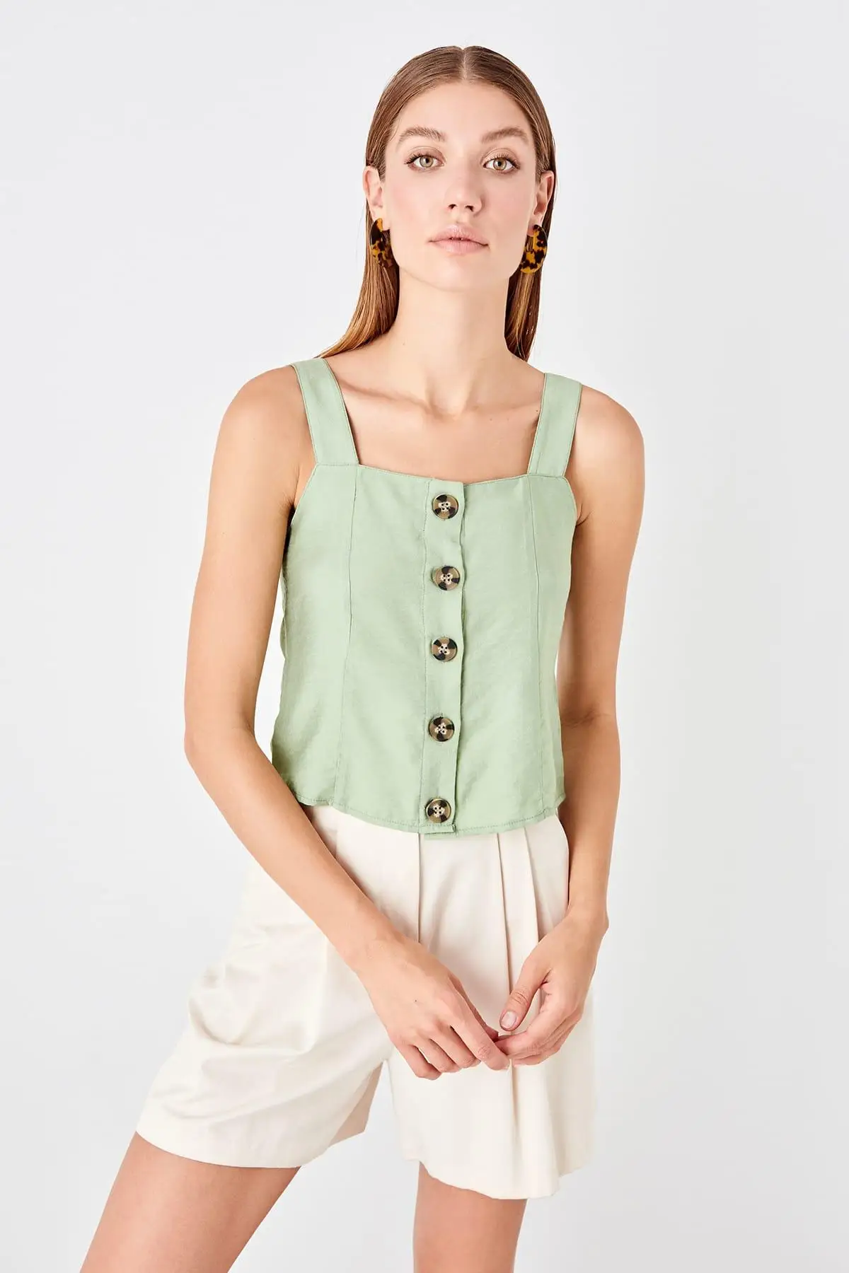 Trendyol Зеленая кнопка деталь Bluz TWOSS19BZ0159 |