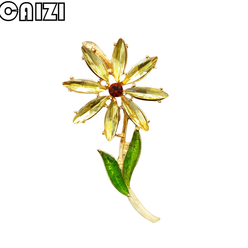 Женская Брошь-булавка CAIZI, желтая Брошь со стразами и цветком от солнца, свадебные ювелирные изделия, аксессуары для одежды