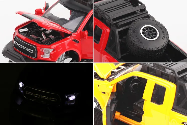 Ford Raptor F150 1/32, модель грузовика, литой под давлением, металлический сплав, светильник, машины для моделирования, игрушки для детей, подарки для детей