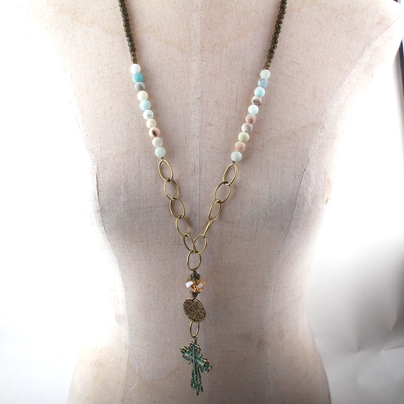 Fashion Jewelry Natural Stone/Chain Metal Cross Pendant Necklaces For Women Ethnic Necklace | Украшения и аксессуары