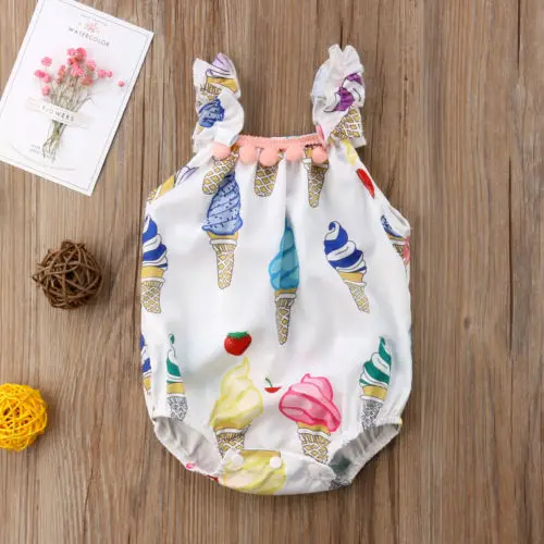 Летняя детская одежда с принтом в виде мороженого для девочек боди без рукавов
