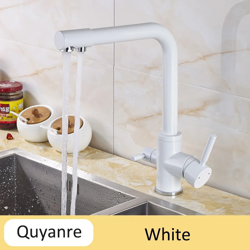 White Painting Quyanre, хромированные краны для водяного фильтра, смесители для кухни, смеситель для питьевой воды, фильтр, 3 способа, кухонный кран, кран для раковины, смеситель для воды H/C - Цвет: White Painting