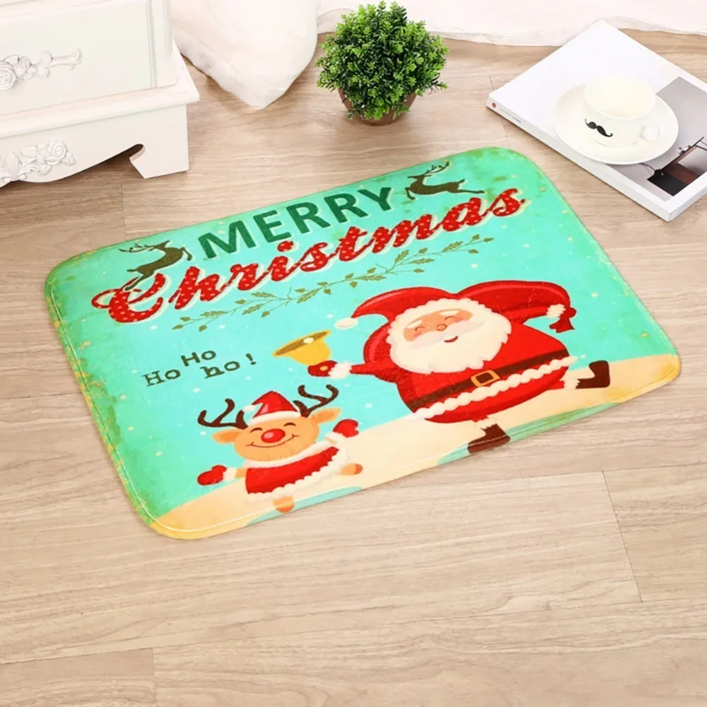 Merry Christmas Door Mat Santa Claus Flannel Outdoor Carpet Decorations For Home Xmas Party mat | Дом и сад