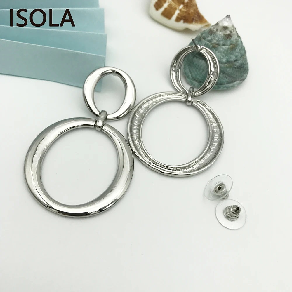 Большие привлекательные простые элегантные двухкруглые серьги подвески ISOLA
