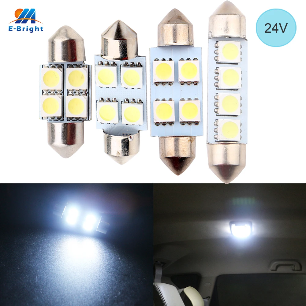YM E Bright 10 шт. белые светодиодсветодиодный лампы 24 В DC C5W 5050 4 SMD 31 мм 36 39 41