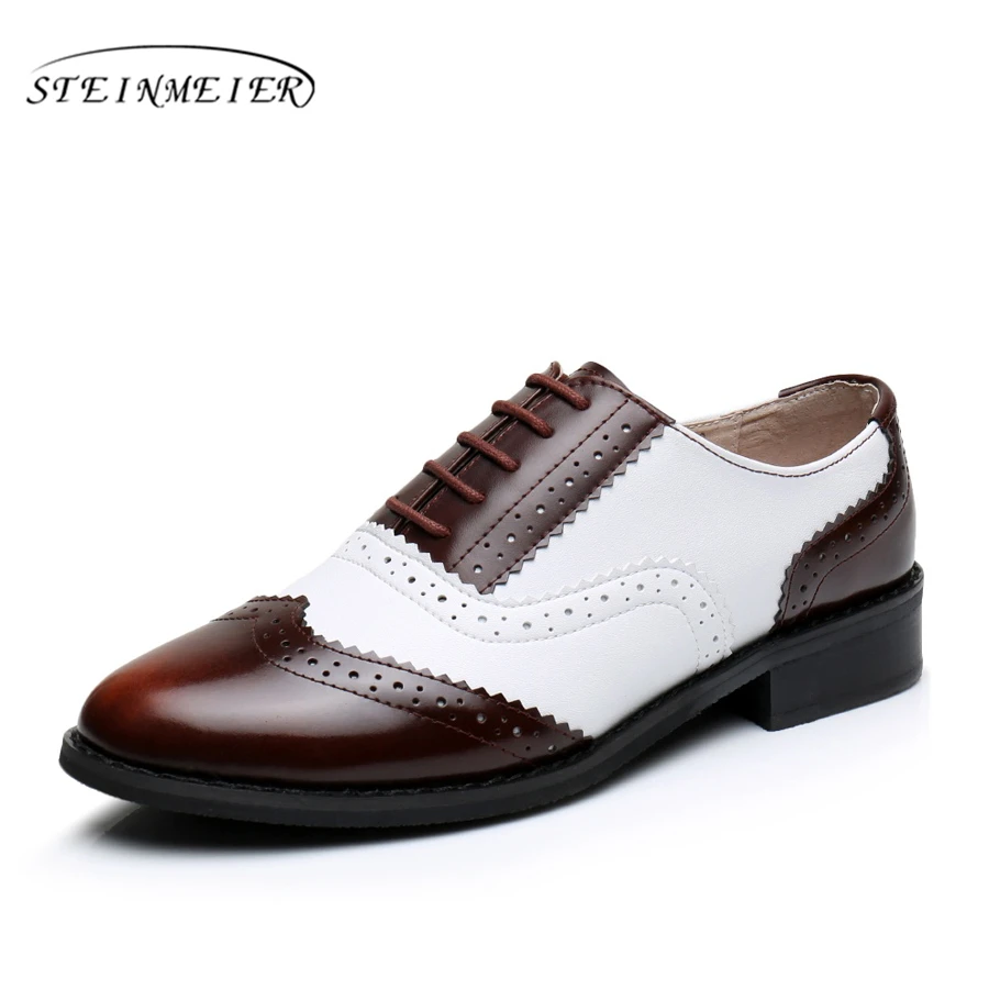 Женские туфли оксфорды из натуральной кожи черные белые на плоской подошве