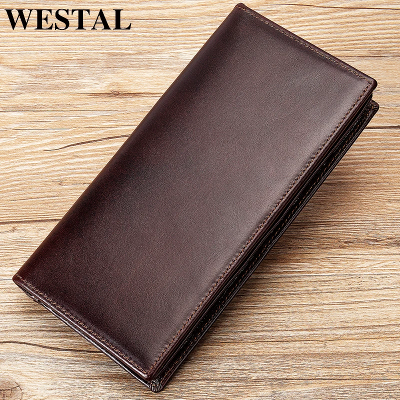 Мужской кошелек WESTAL, длинный кожаный кошелек для мужчин, rfid клатч, мужской волшебный кошелек, мужской кожаный Роскошный кошелек для денег и карт, 8011-1