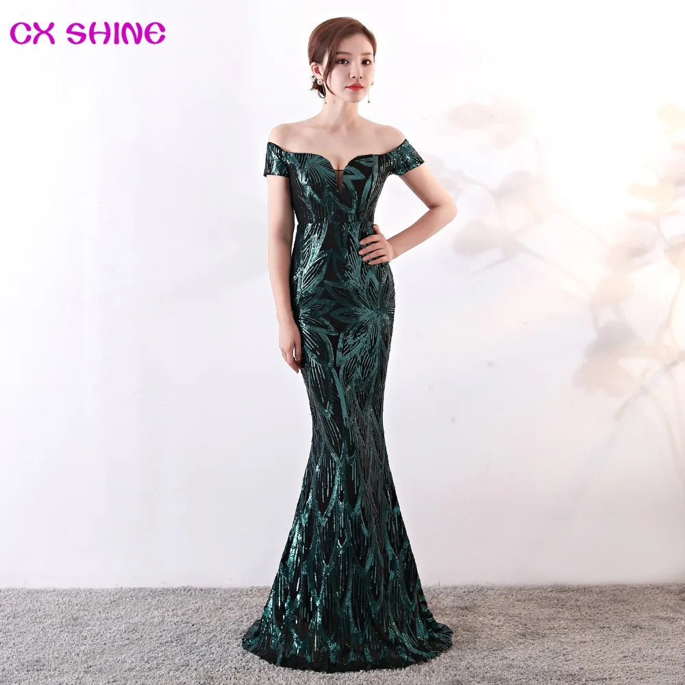 Женское вечернее платье с юбкой годе золотистое или Зеленое Длинное блестками и