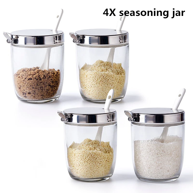 as the picture shows Набор специй бытовой солевой шейкер комбинированная бутылка приправы прозрачное стекло Приправа ящик для хранения кухонные принадлежности - Цвет: as the picture shows