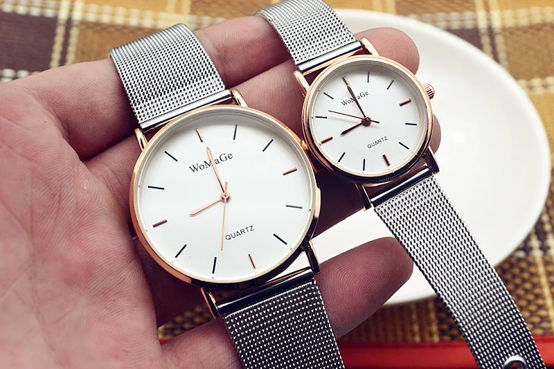 Мода Womage для влюбленной пары мужчине reloj mujer бренд класса люкс сетка из