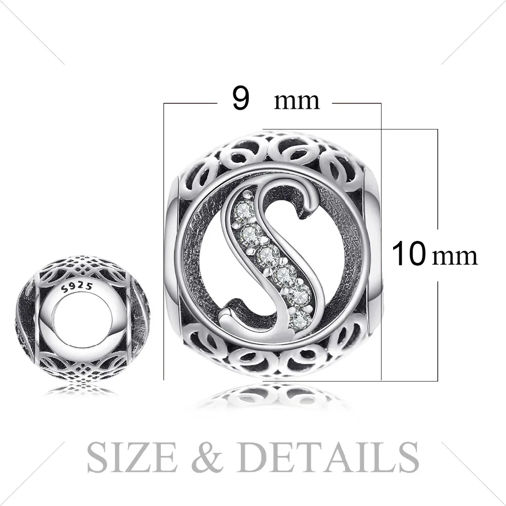 Jewelrypalace стерлингового серебра 925 буквой S жемчужный бисер Подвески Fit Браслеты