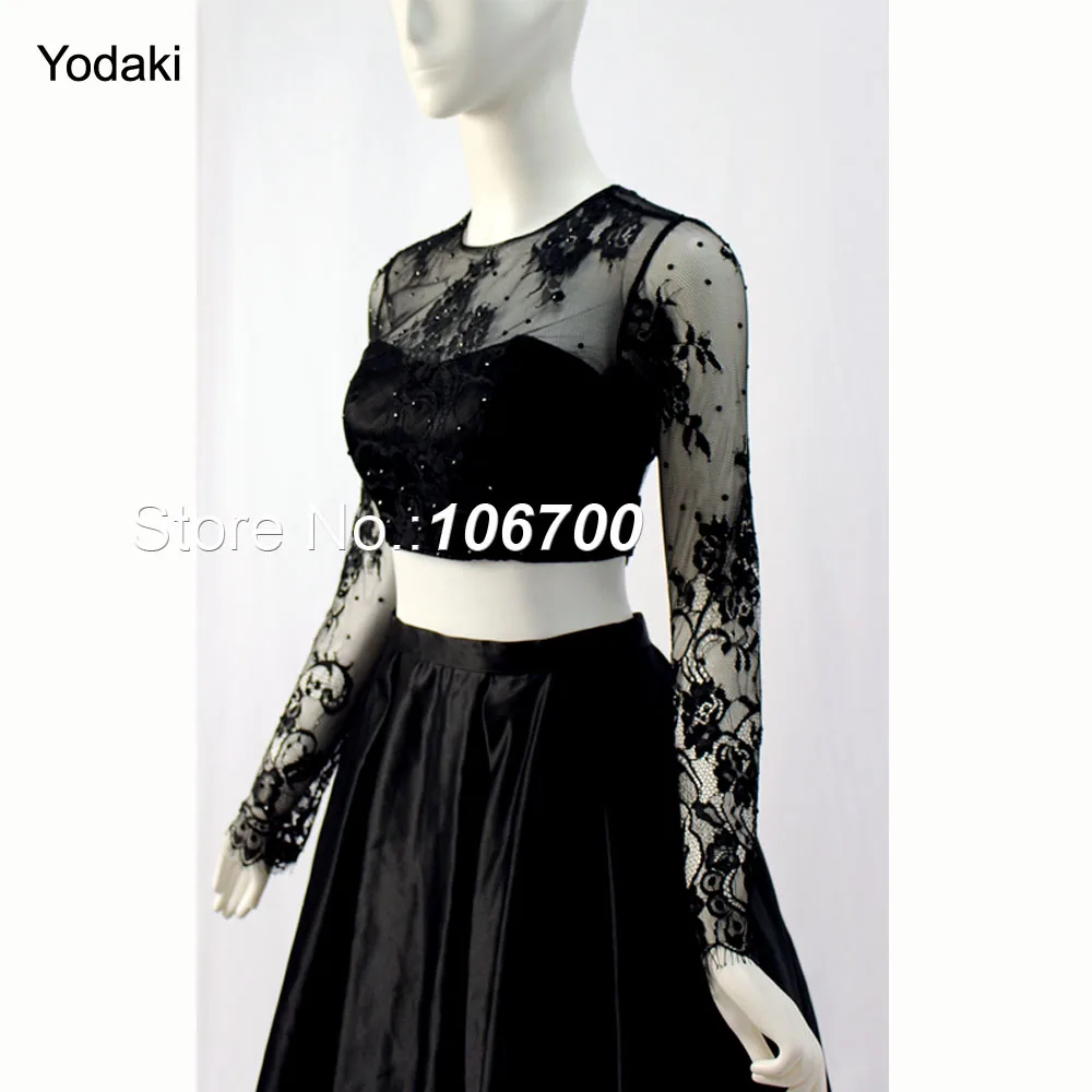 Реальные фотографии с длинными рукавами черные кружевные Короткие Выпускные