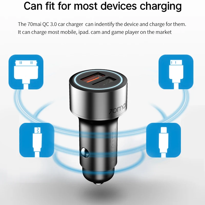 Xiaomi 70mai aux usb adapter QC 3.0 Fast charge Dual USB Car Charger для автомобиля аксессуары 70 mai аксесуары