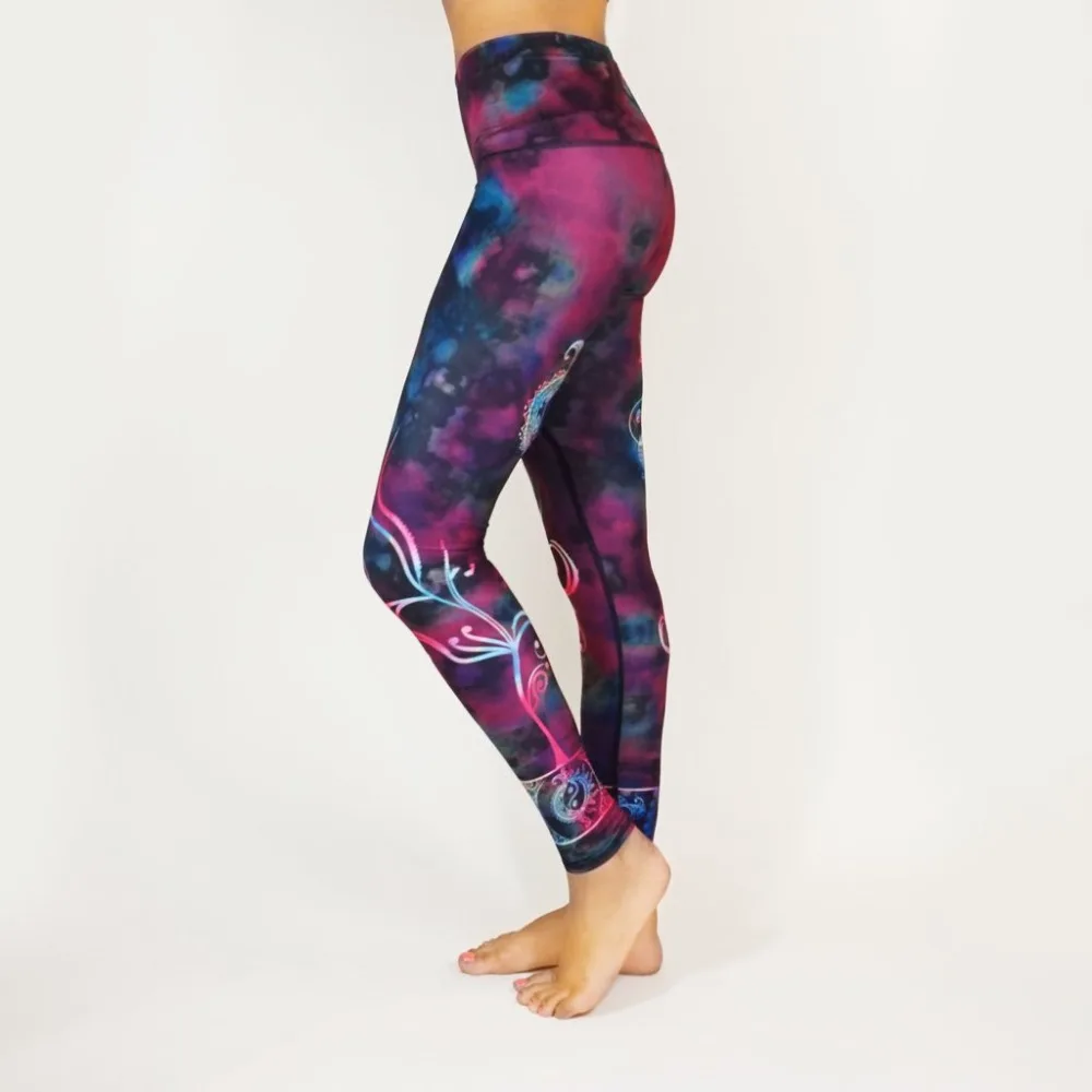 

Women Rose Pink Yin Yang Print Fitness Quick Dry Exercise Leggings High Waist Full Length Energy Pants Trousers Ropa Mujer