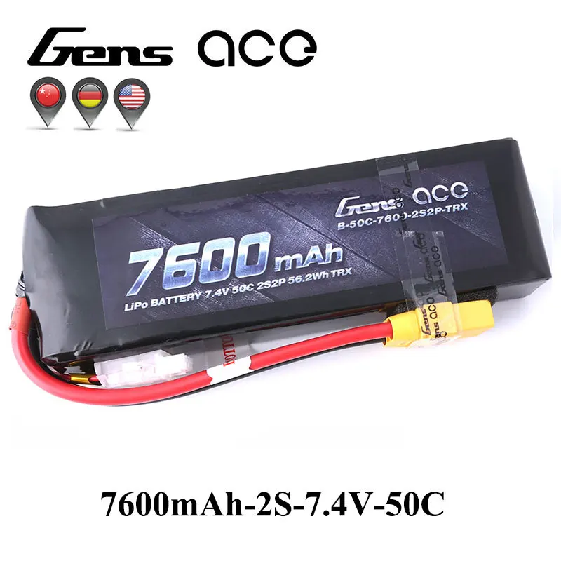 Gens ace 2S Lipo Аккумулятор 7,4 V 7600mAh RC автомобильный аккумулятор для Traxxas 50C с TRX вилкой батарея для RC TRXXAS REVO 1/10 1/8 автомобиля