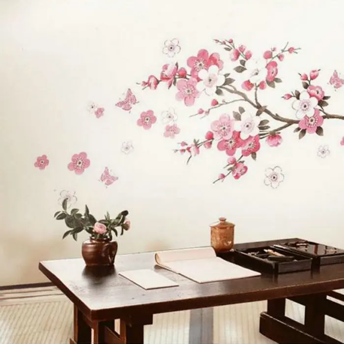 Сакура Цветок Съемный Наклейки Прозрачный Плакат Обои Стикер Стены Home Decor