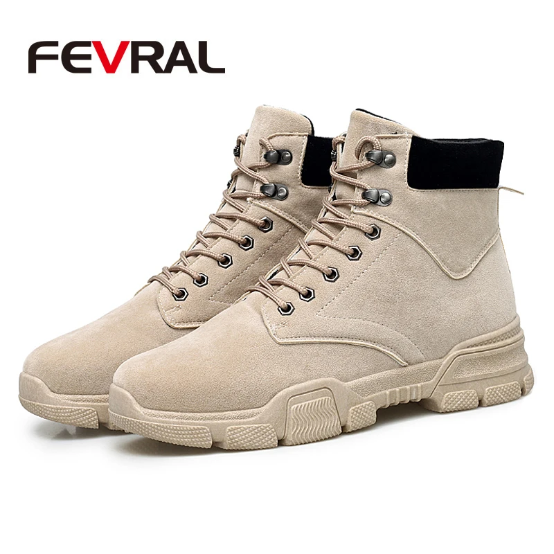 FEVRAL/ популярные мужские ботинки модные зимние ботильоны из коровьей замши новые осенние повседневные ботинки с высоким берцем из дышащего материала размеры 39-45
