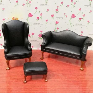 Мебель для кукол 1:12, миниатюрный красный черный диван, кукольный домик, аксессуары для кукол, детские игрушки для ролевых игр, подарок для девочек