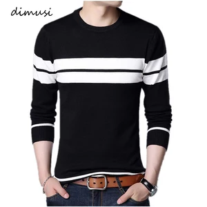 Мужской вязаный свитер dimsi, повседневный теплый свитер в полоску с длинным рукавом и круглым вырезом
