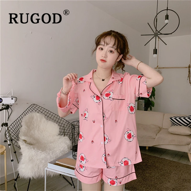 RUGOD, 9 цветов, летняя женская пижама, повседневная, 3 штуки, короткий рукав и короткий, пижама, женская мода, мультяшный принт, Пижама для женщин