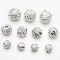 6mm12mm paved real zircon cz round metal spacer loose beads diy jewelry findings 20pc per lot