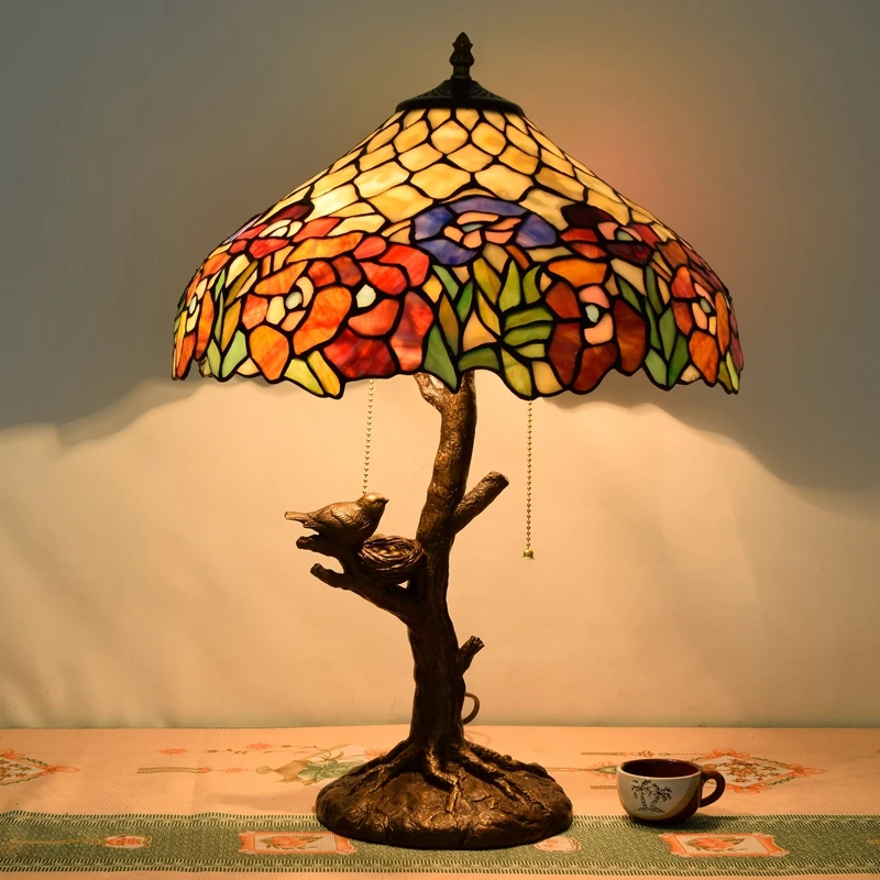 Eusolis 16-inch Stained Glass Vintage Table Lamp Classical Decorative Light Luminaria De Mesa Abajur Para Quarto Infantil | Лампы и