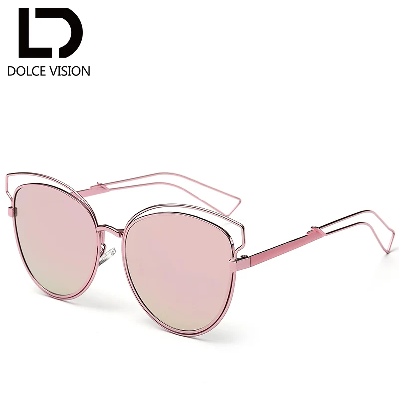 DOLCE VISION Fashion 2018 Cat Eye Sunglasses Women Silver Mirror UV400 Shades Oculos Female Metal Designer Sun Glasses For | Аксессуары